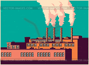 Stylized factory in retro style - vector clip art