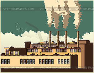 Stylized retro factory - vector image