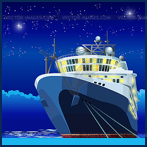 Ocean liner at night - vector image