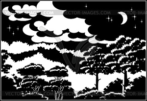 Лес ночью - изображение в векторе