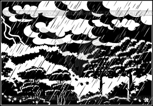 Thunderstorm autumn forest - vector clip art