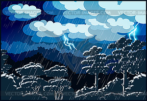 Thunderstorm forest - vector clipart