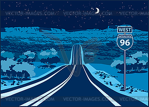 Highway to west at night - vector clip art