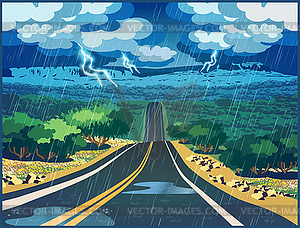 Thunderstorm in valley - vector EPS clipart