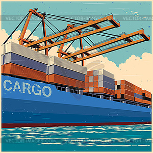 Loading containers retro poster - vector clip art