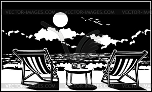 Two sun loungers on beach - vector clip art