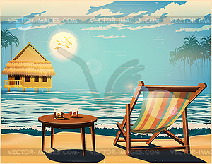 Deckchair at sunset retro poster - vector clipart