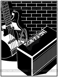 Electric guitar and guitar amplifier - vector clipart