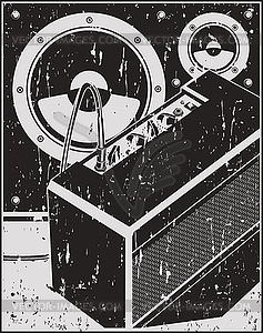 Guitar amplifier and speakers retro poster - vector clipart / vector image