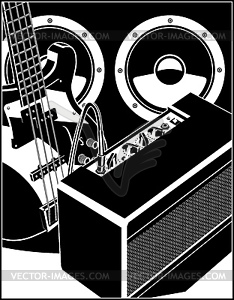 Electric guitar with amp and power speakers - vector image