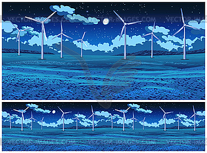 Field and wind generators at night - vector EPS clipart