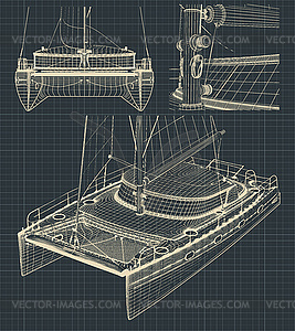 Drawings of modern catamaran - vector image