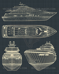 Drawings of modern yacht - vector clip art