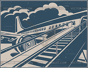 Jet airliner waiting for passengers retro poster - vector clipart