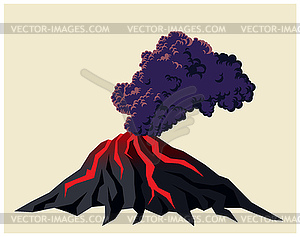 Smoking volcano and black clouds of smoke - vector clip art