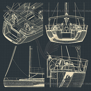 Drawings of sailing yacht - vector EPS clipart