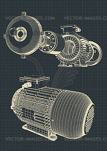 Eectric motor blueprint - vector image