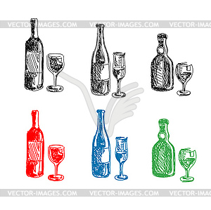 Эскизы бутылок и стаканов - векторный дизайн