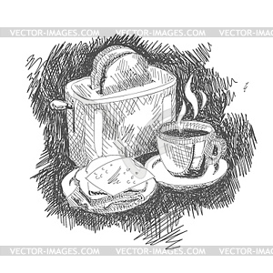 Breakfast set sketch - vector clipart / vector image