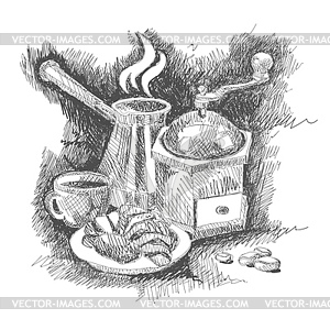 Coffee set sketch - vector image