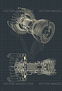 Turbofan Jet Engine blueprint - royalty-free vector image