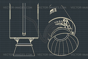 Launch vehicle and its engines drawings - vector clipart