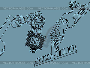 Промышленные манипуляторы и микроэлектроника - клипарт в векторном виде