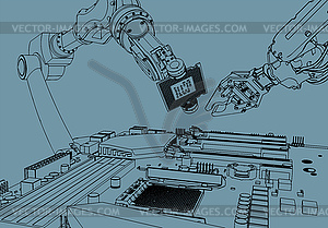 Robots assemble computer - vector image