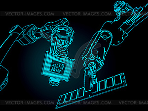 Industrial manipulators and microelectronics - vector clipart