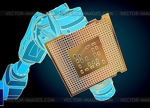 Industrial robot and microchip - vector image