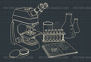Microscope and laboratory equipment - vector clip art
