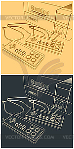 Game console and joysticks - vector clip art