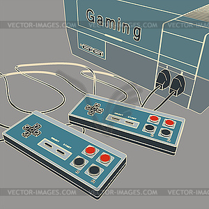 Retro Game console and joysticks - vector image