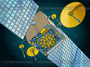Space Satellite retro poster - vector clipart