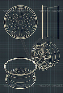 Чертежи автомобильных литых дисков - векторный клипарт