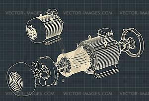 Disassembled Electric motor blueprints - vector EPS clipart