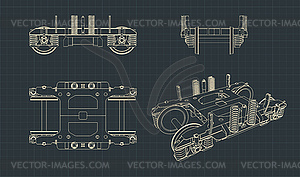 Wheelbase of train car blueprint - vector clipart