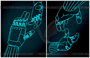 Роботы, помогающие руке - векторный эскиз