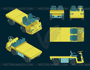 Colorful Airport Baggage Towing Tractor - vector clipart / vector image