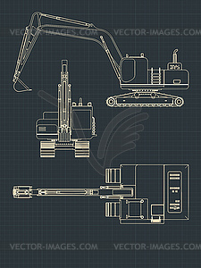 Тяжелый экскаватор чертежи - изображение в векторном формате