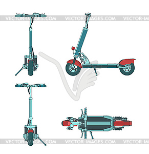 Electric scooter color drawings - vector clipart