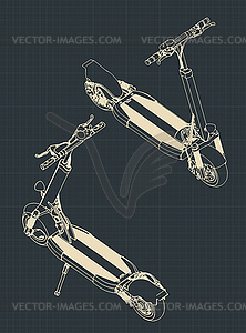 Электроскутер изометрические чертежи - векторный рисунок