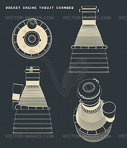 Rocket engine thrust chamber drawings - vector clip art