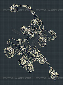 Forest harvester machine isometric drawings - vector image