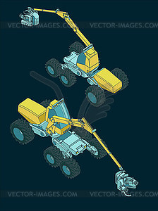 Forest harvester machine isometric view - vector clip art