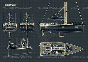 Парусная яхта Blueprints - стоковый векторный клипарт