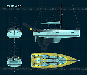 Sailing Yacht Color Blueprints - vector clip art