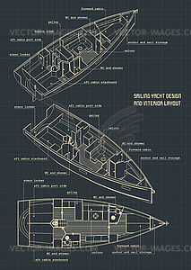 Sailing yacht design and interior layout - vector image