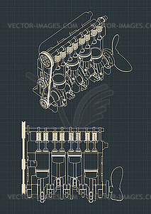 Diesel engine Cutaway drawings - vector clipart