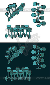 Piston crank mechanism color drawings - vector clip art